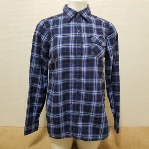 Delia's top Medium plaid check button up side split tab sleeve grunge cotton